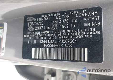 2023 Hyundai Elantra Hybrid Limited z USA, uszkodzony, nr VIN KMHLN4AJ5PU062604